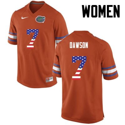 Women's Florida Gators #7 Duke Dawson NCAA Nike Orange USA Flag Fashion Authentic Stitched College Football Jersey QZR3062UV